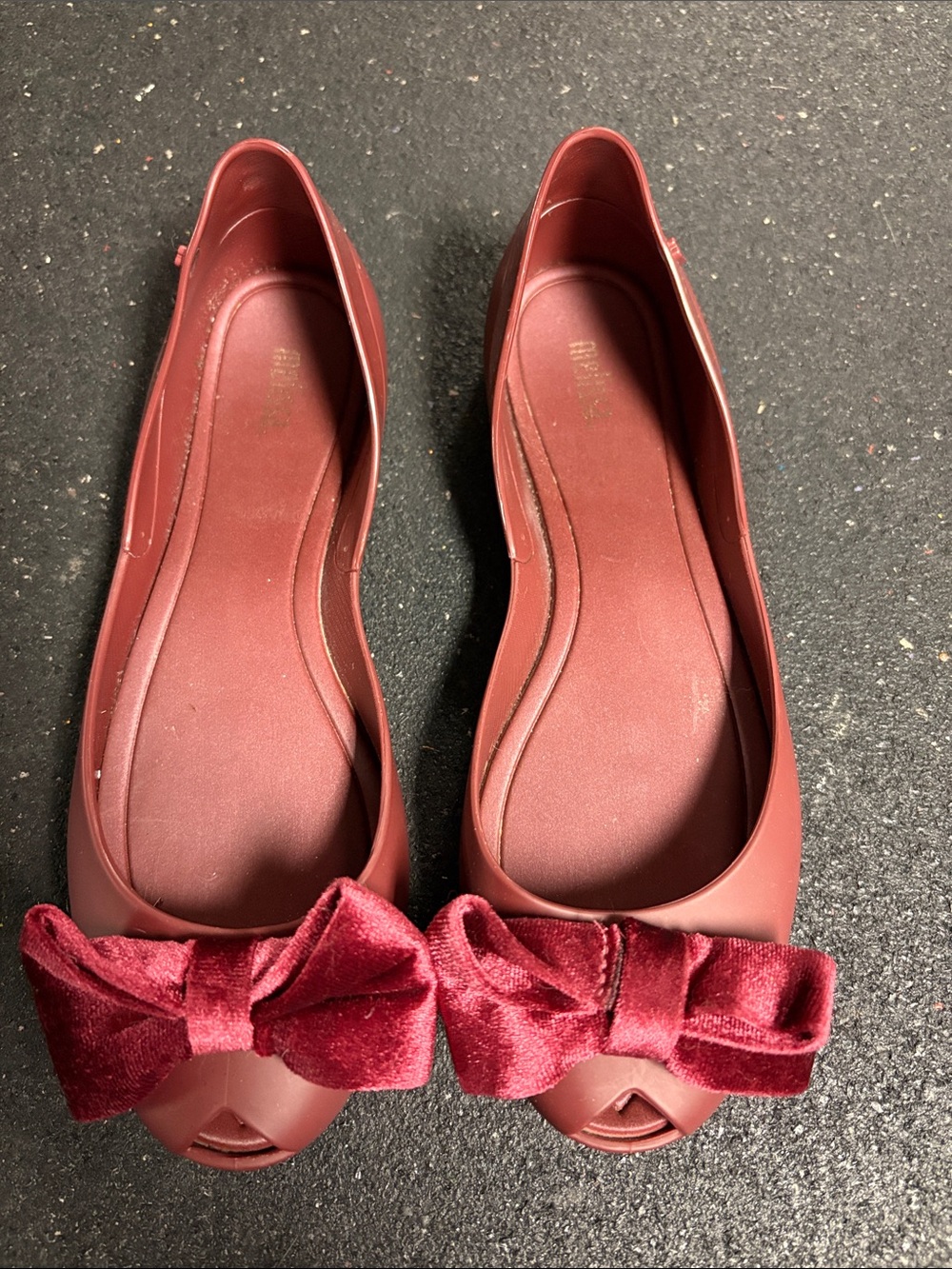 Melissa Maroon Bow Peep-Toe Flats Size 6